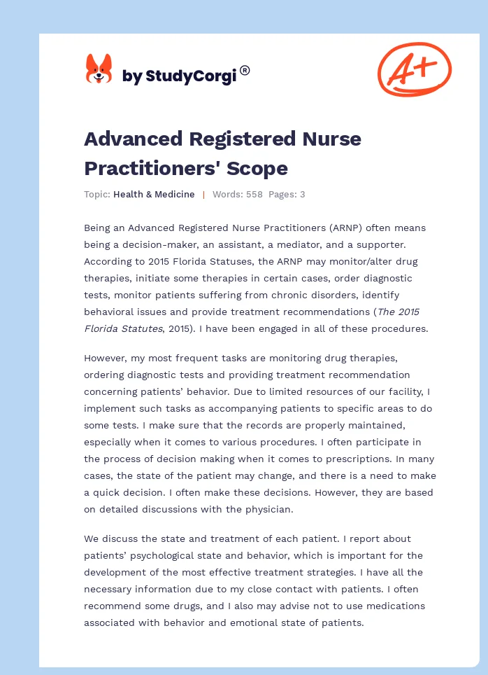 Advanced Registered Nurse Practitioners' Scope. Page 1