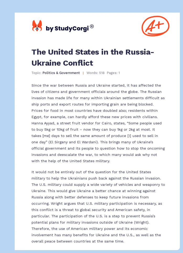 The United States in the Russia-Ukraine Conflict. Page 1