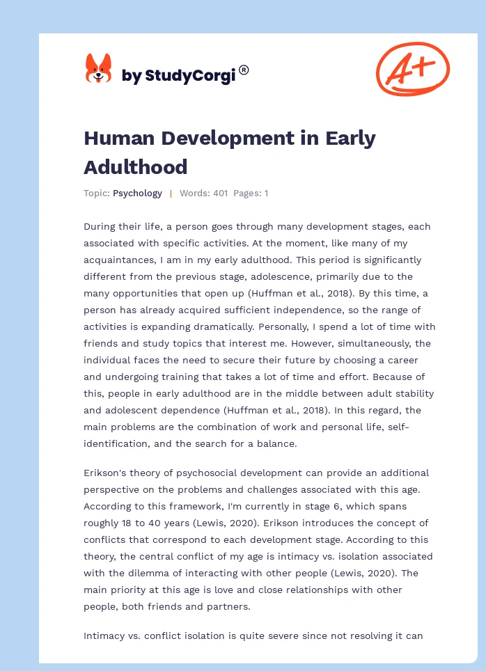 Human Development in Early Adulthood. Page 1