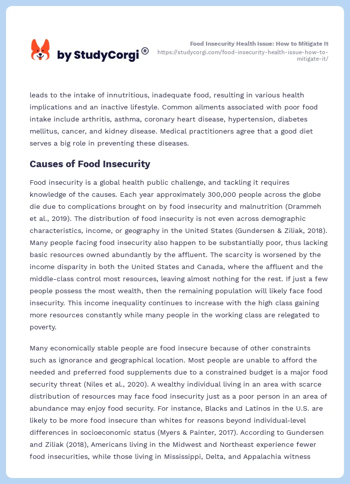 Food Insecurity Health Issue: How to Mitigate It. Page 2