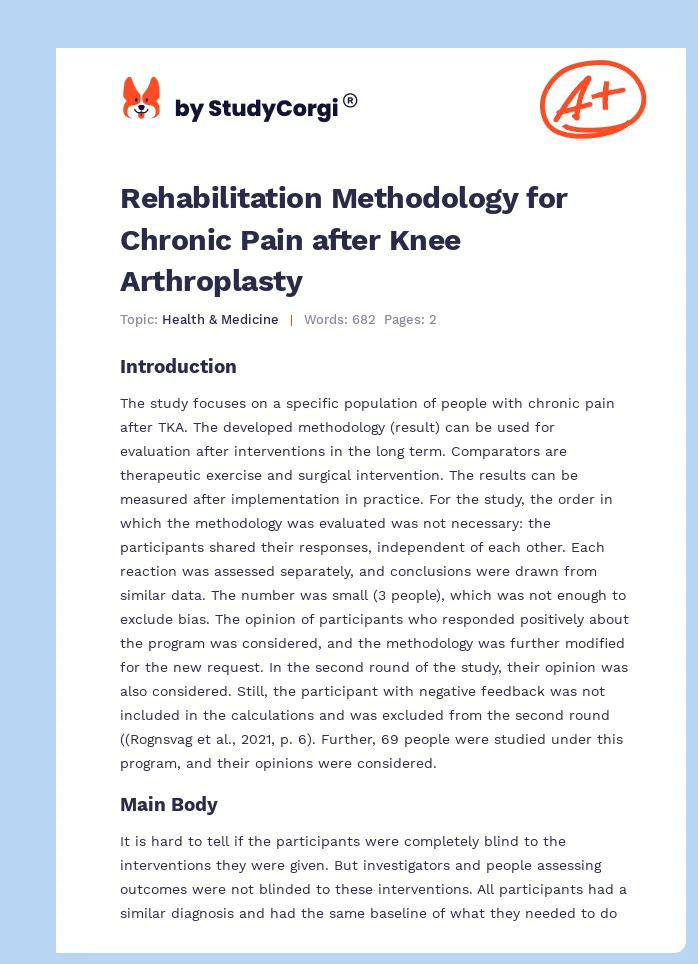 Rehabilitation Methodology for Chronic Pain after Knee Arthroplasty. Page 1