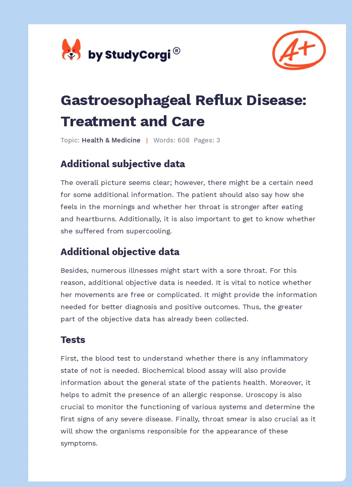 Gastroesophageal Reflux Disease: Treatment and Care. Page 1