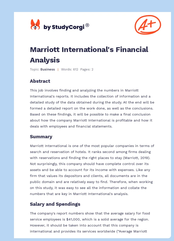 Marriott International's Financial Analysis. Page 1