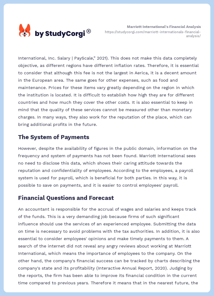 Marriott International's Financial Analysis. Page 2