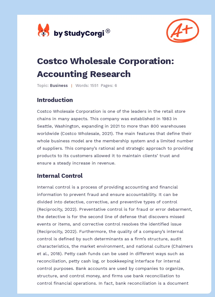 Costco Wholesale Corporation: Accounting Research. Page 1