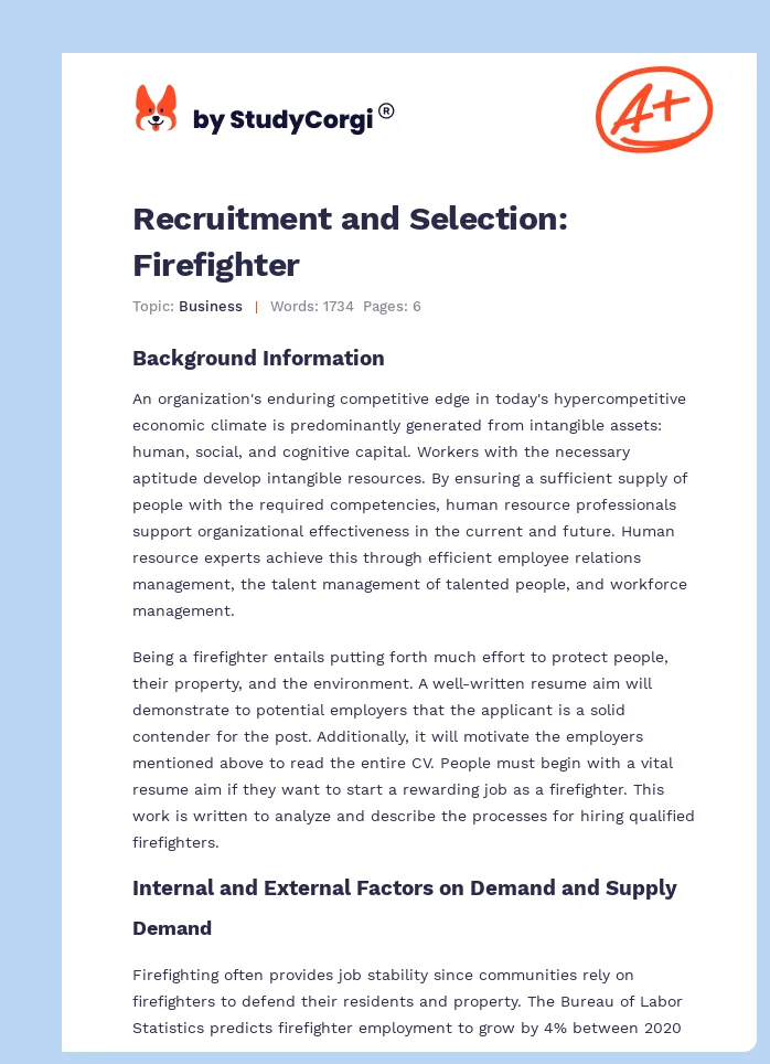 Recruitment and Selection: Firefighter. Page 1