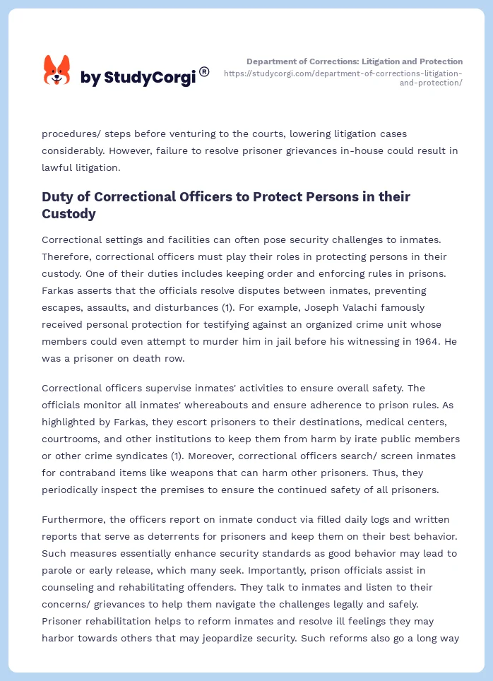 Department of Corrections: Litigation and Protection. Page 2