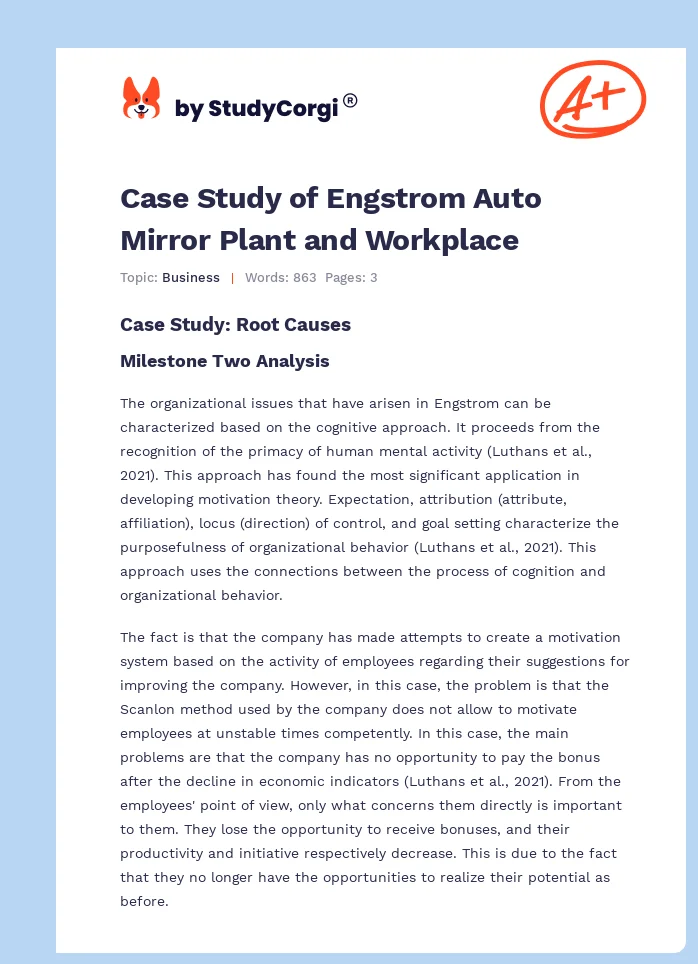 Case Study of Engstrom Auto Mirror Plant and Workplace. Page 1