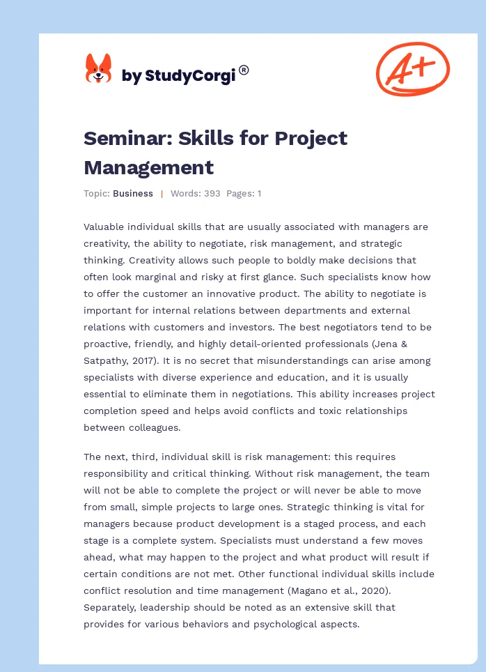 Seminar: Skills for Project Management. Page 1