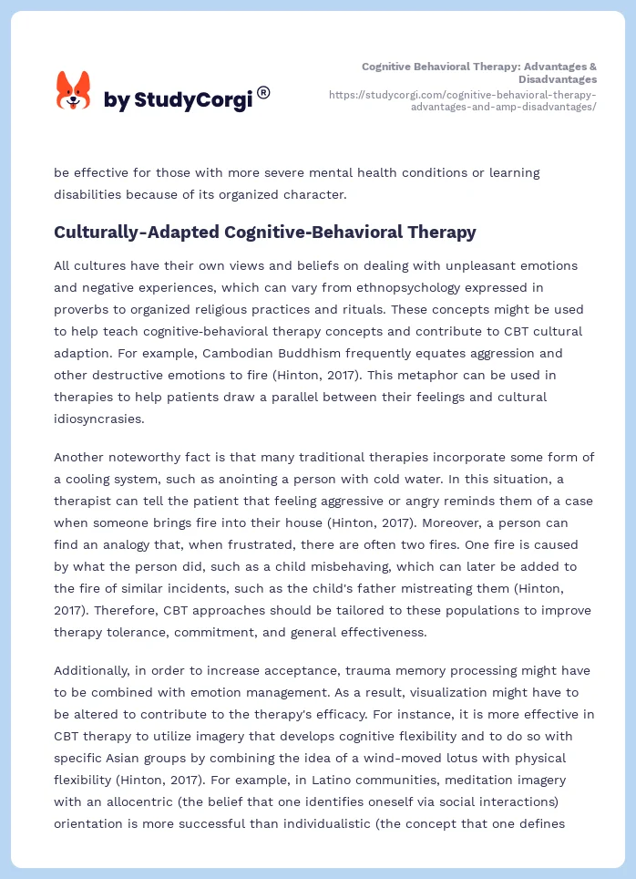 Cognitive Behavioral Therapy: Advantages & Disadvantages. Page 2