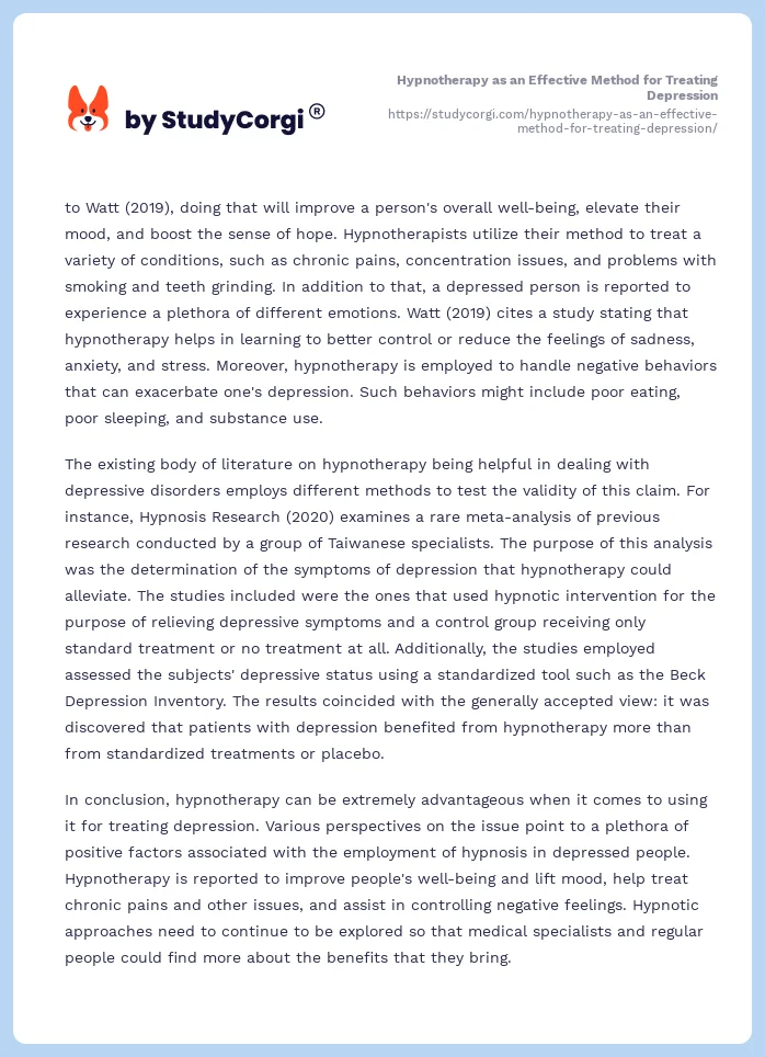 Hypnotherapy as an Effective Method for Treating Depression. Page 2