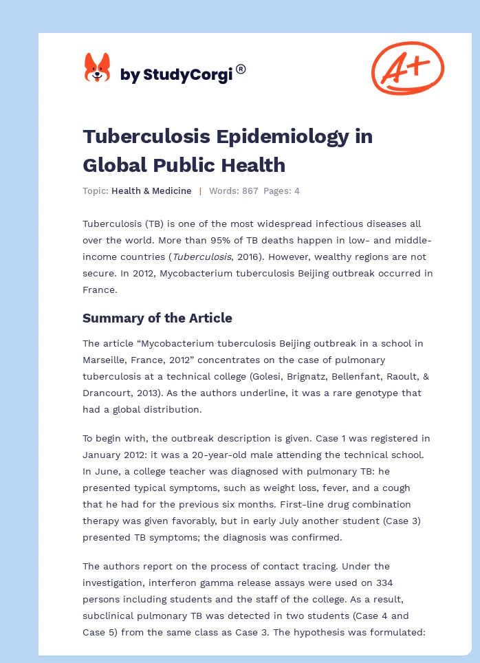 Tuberculosis Epidemiology in Global Public Health. Page 1