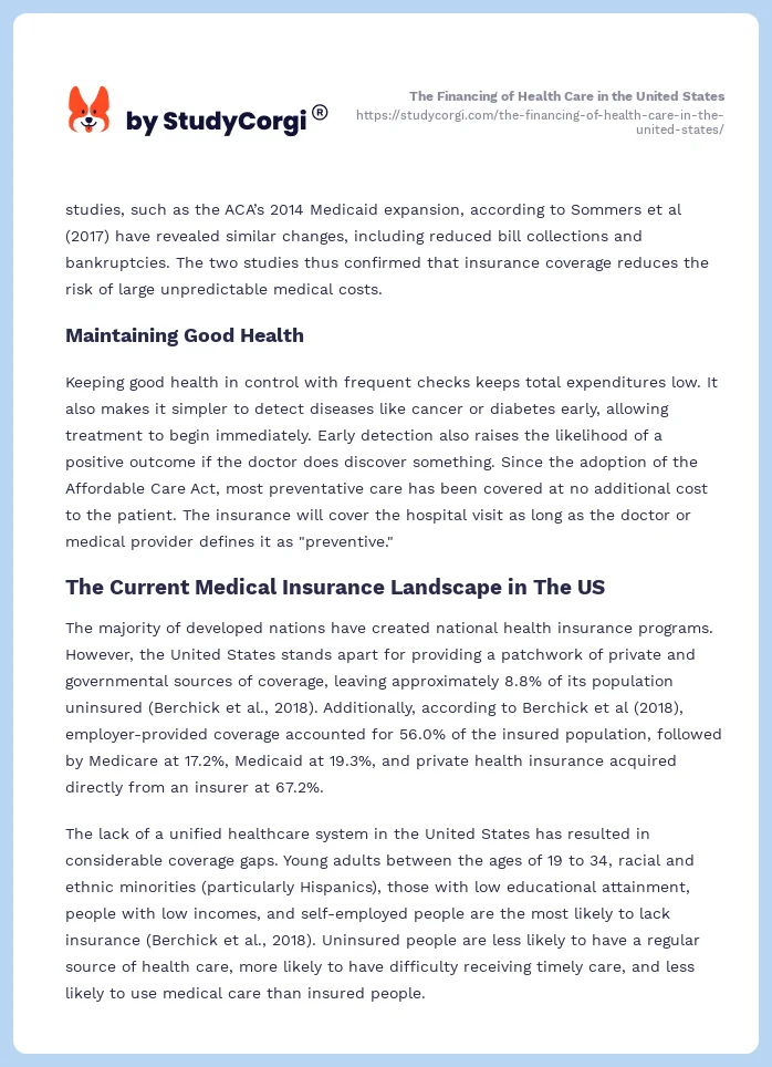 The Financing of Health Care in the United States. Page 2