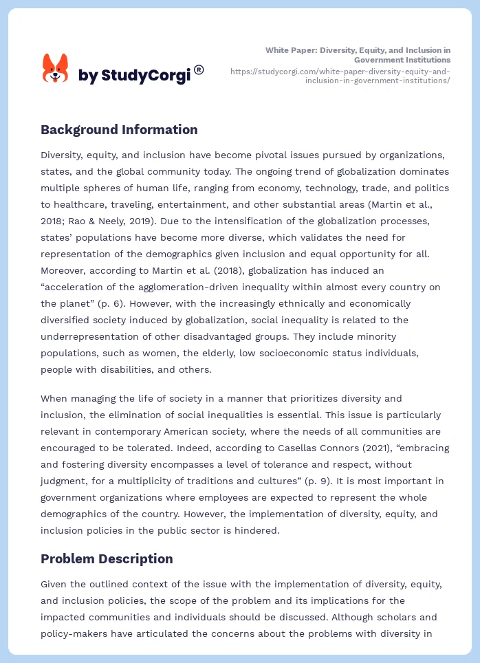 White Paper: Diversity, Equity, and Inclusion in Government Institutions. Page 2