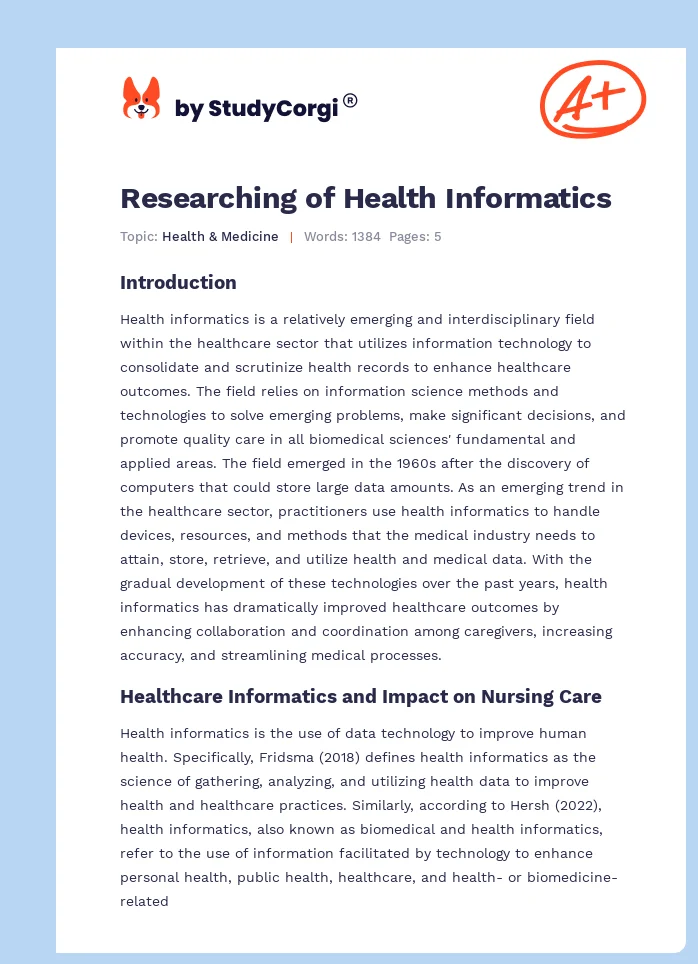 Researching of Health Informatics. Page 1