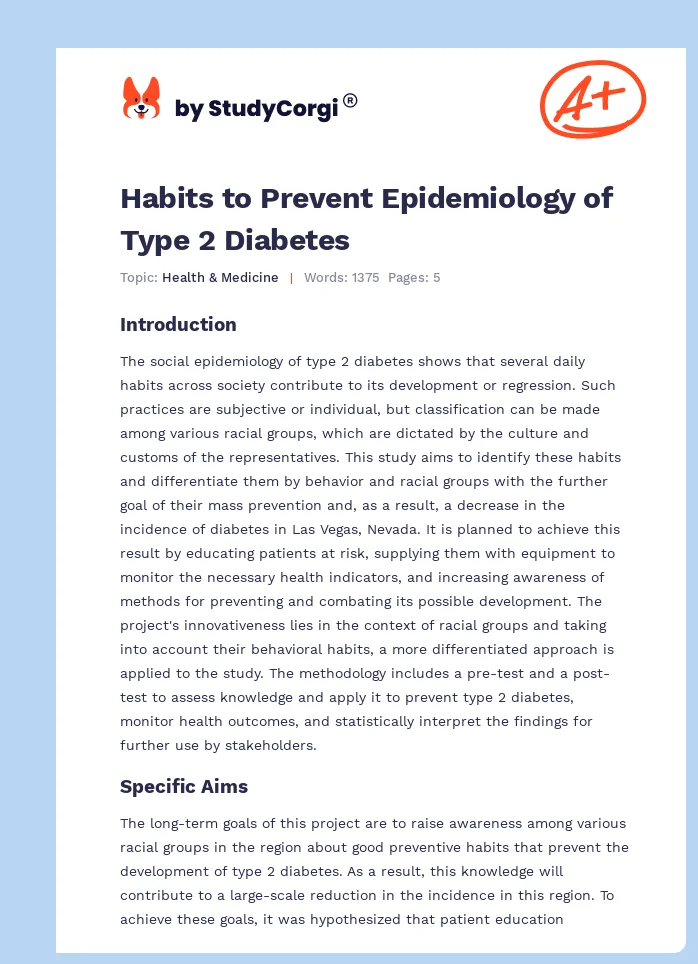 Habits to Prevent Epidemiology of Type 2 Diabetes. Page 1