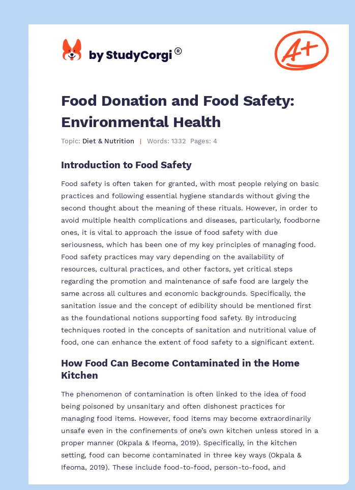 Food Donation and Food Safety: Environmental Health. Page 1