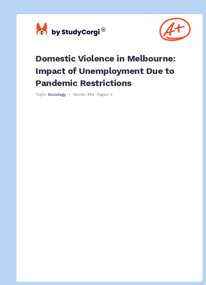 Domestic Violence in Melbourne: Impact of Unemployment Due to Pandemic Restrictions. Page 1