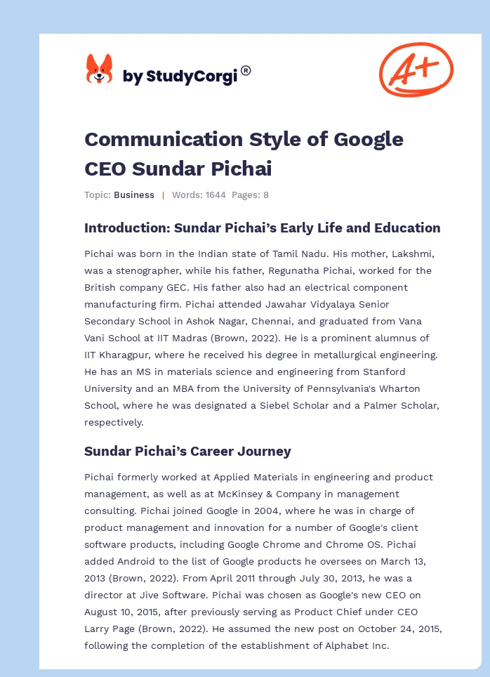 Communication Style of Google CEO Sundar Pichai. Page 1