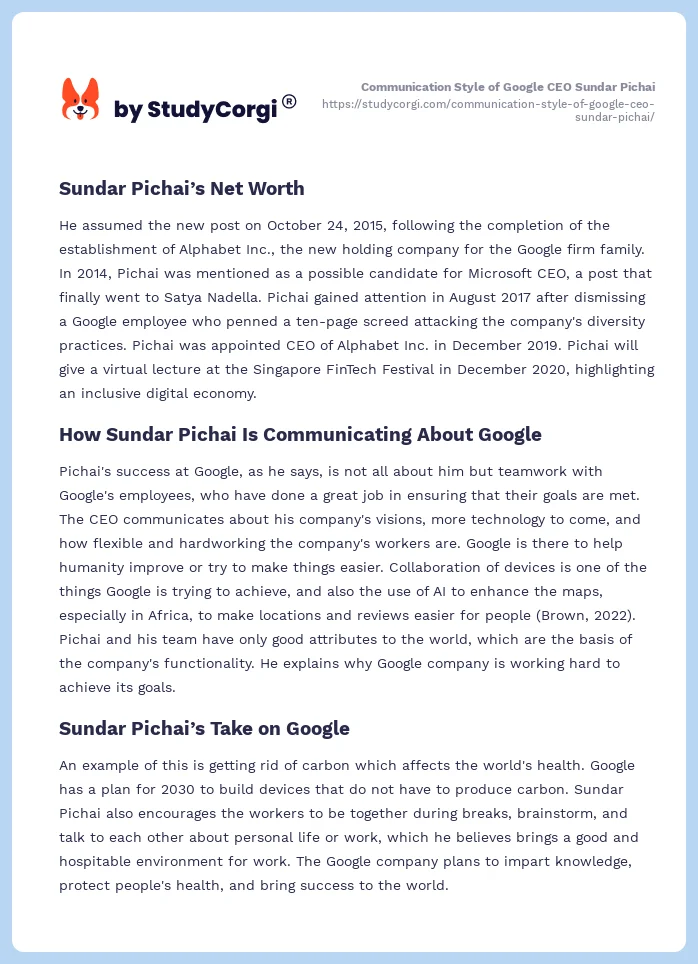 Communication Style of Google CEO Sundar Pichai. Page 2