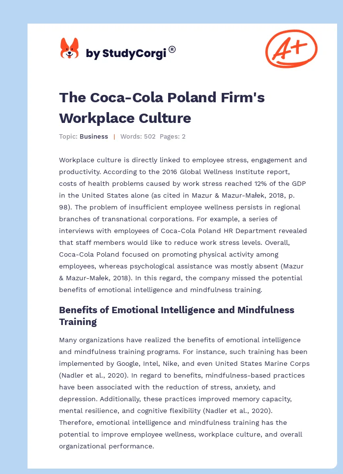 The Coca-Cola Poland Firm's Workplace Culture. Page 1