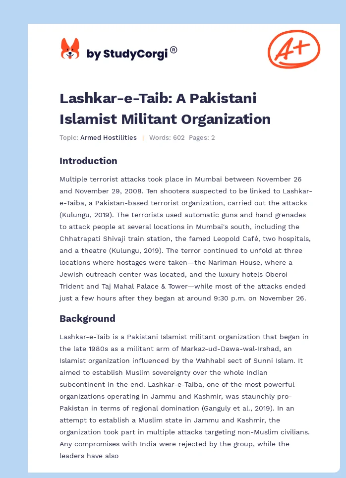Lashkar-e-Taib: A Pakistani Islamist Militant Organization. Page 1