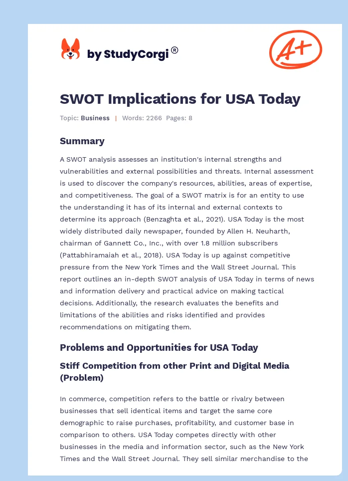 SWOT Implications for USA Today. Page 1