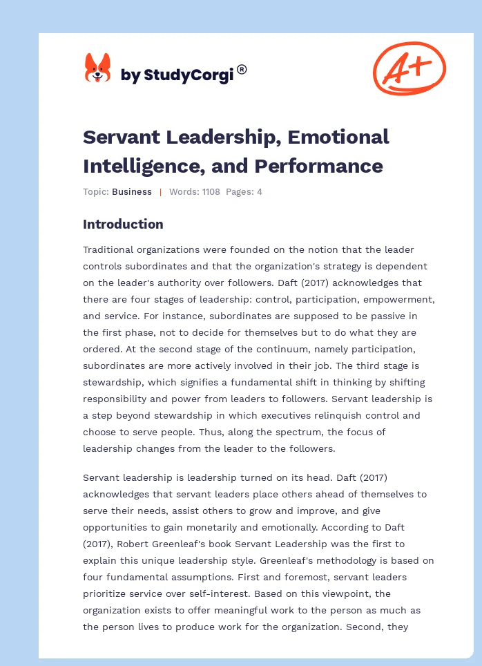 Servant Leadership, Emotional Intelligence, and Performance. Page 1