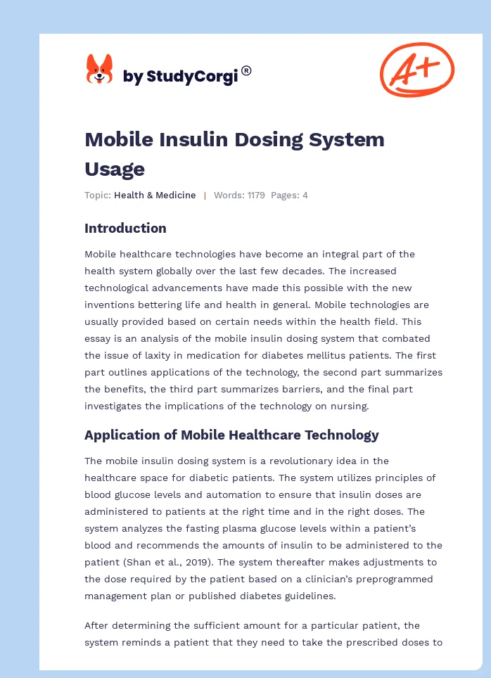 Mobile Insulin Dosing System Usage. Page 1