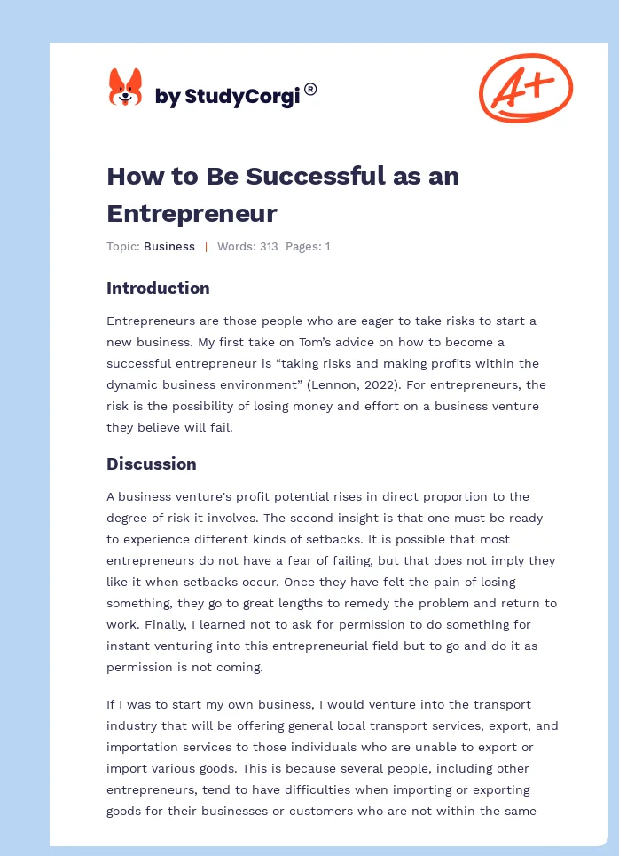 How to Be Successful as an Entrepreneur. Page 1