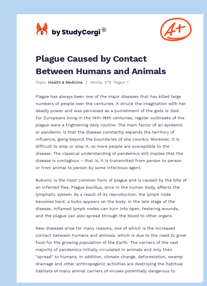 Plague Caused by Contact Between Humans and Animals. Page 1