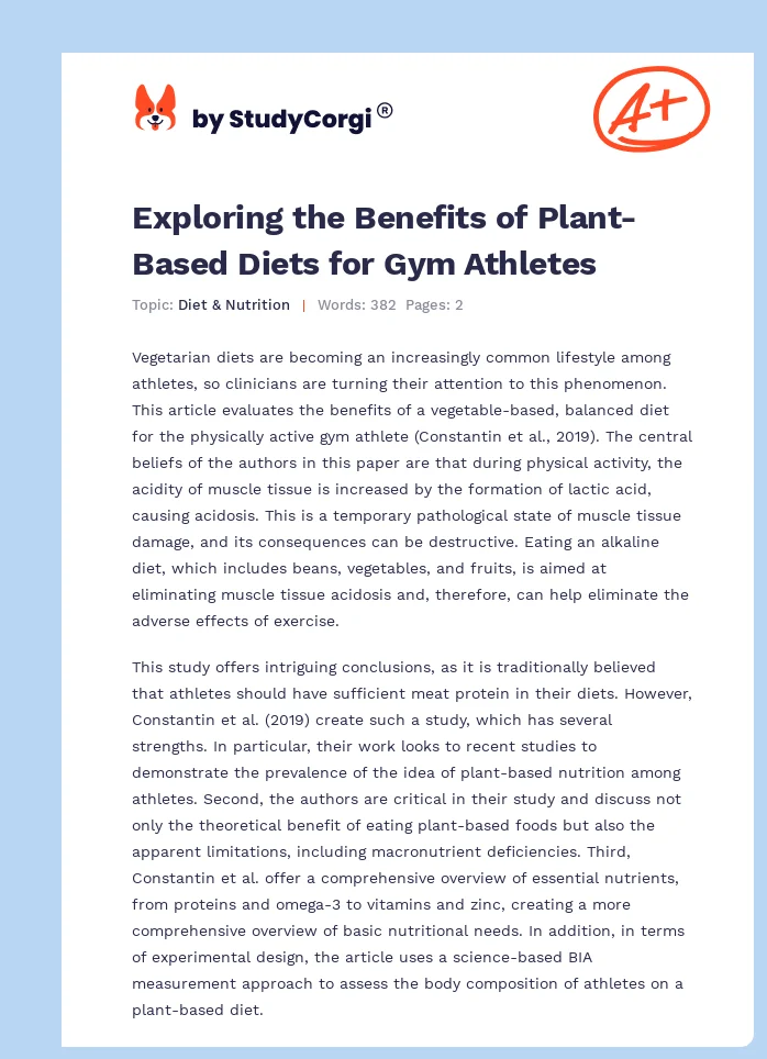 Exploring the Benefits of Plant-Based Diets for Gym Athletes. Page 1