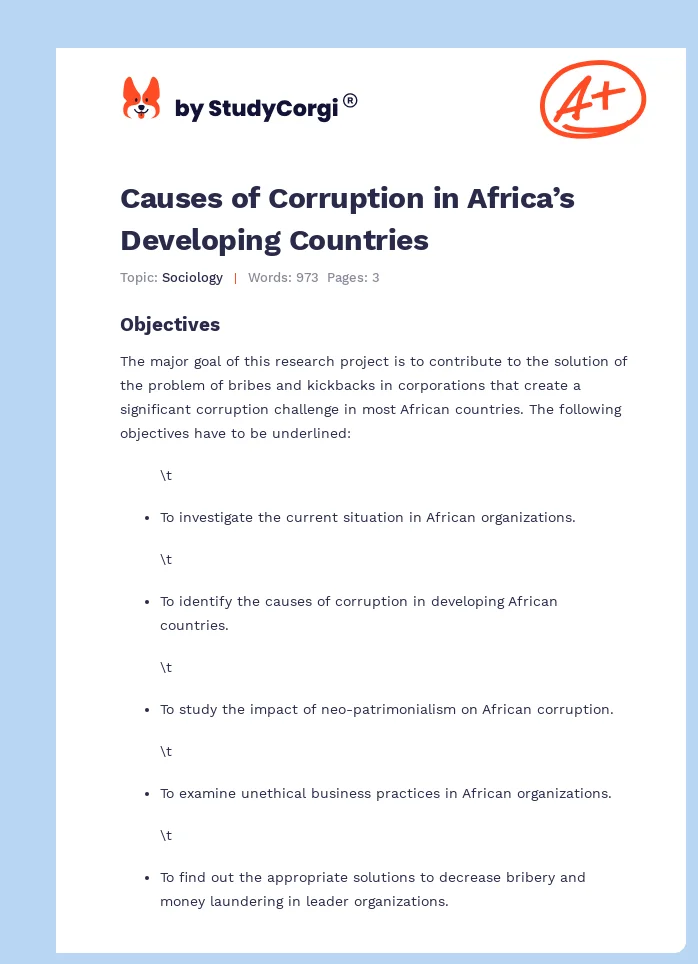 Causes of Corruption in Africa’s Developing Countries. Page 1