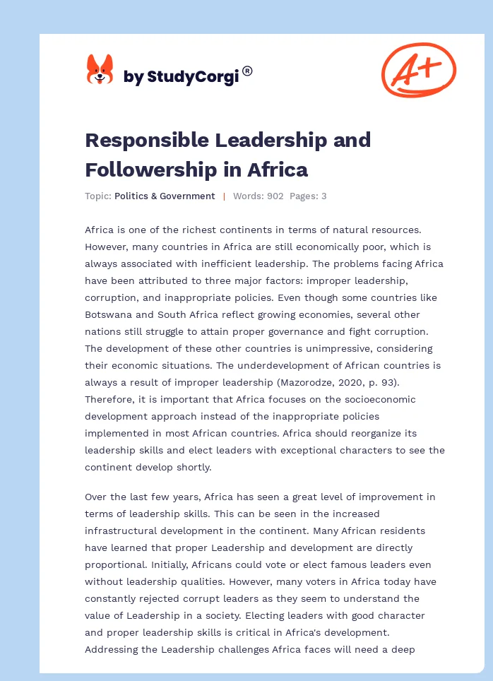 Responsible Leadership and Followership in Africa. Page 1