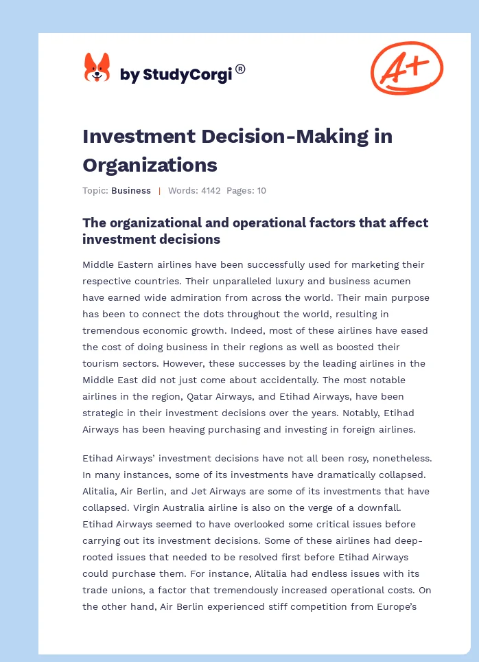 Investment Decision-Making in Organizations. Page 1