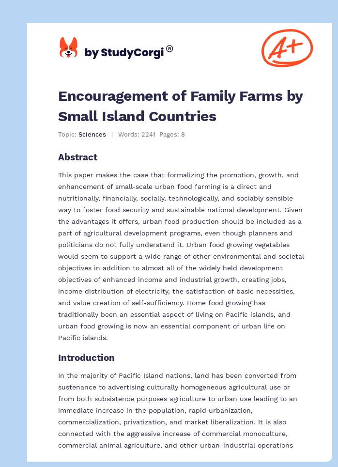 Encouragement of Family Farms by Small Island Countries. Page 1