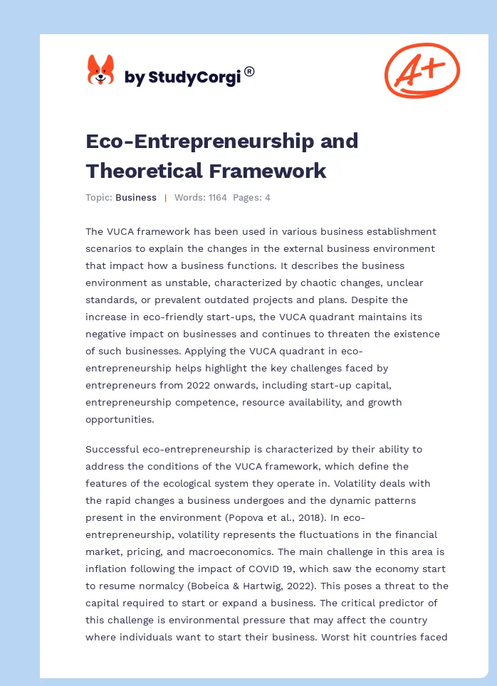 Eco-Entrepreneurship and Theoretical Framework. Page 1