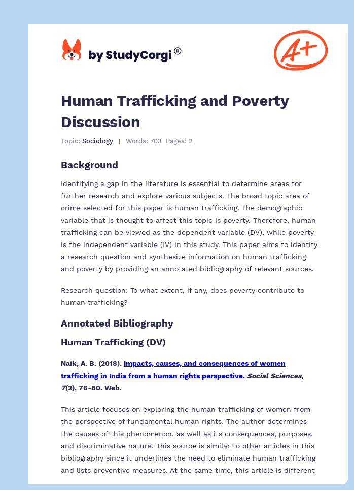 Human Trafficking and Poverty Discussion. Page 1