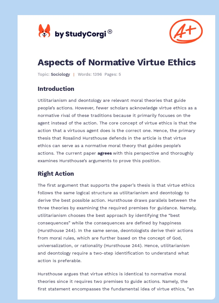 Aspects of Normative Virtue Ethics. Page 1
