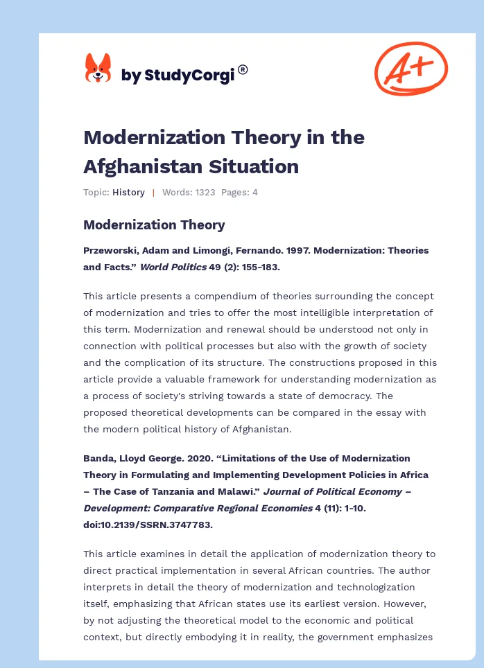 Modernization Theory in the Afghanistan Situation. Page 1