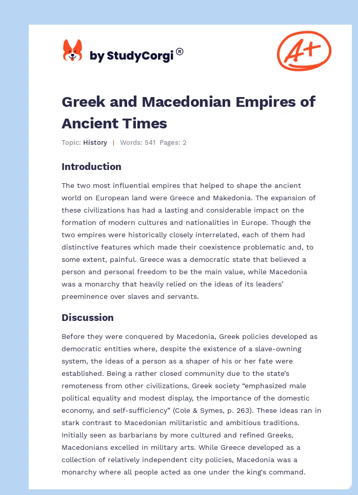 Greek and Macedonian Empires of Ancient Times. Page 1