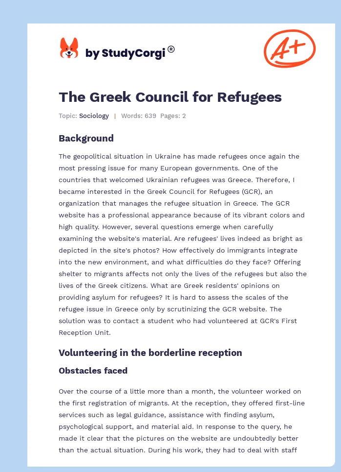The Greek Council for Refugees. Page 1
