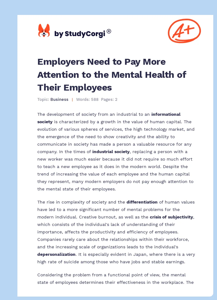 Employers Need to Pay More Attention to the Mental Health of Their Employees. Page 1
