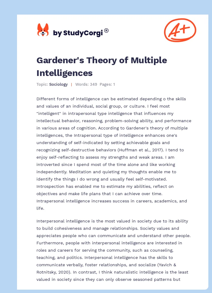 Gardener's Theory of Multiple Intelligences. Page 1