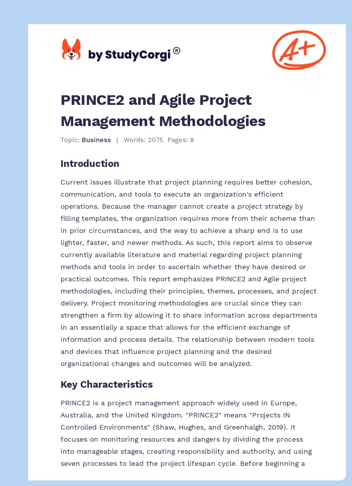 PRINCE2 and Agile Project Management Methodologies. Page 1