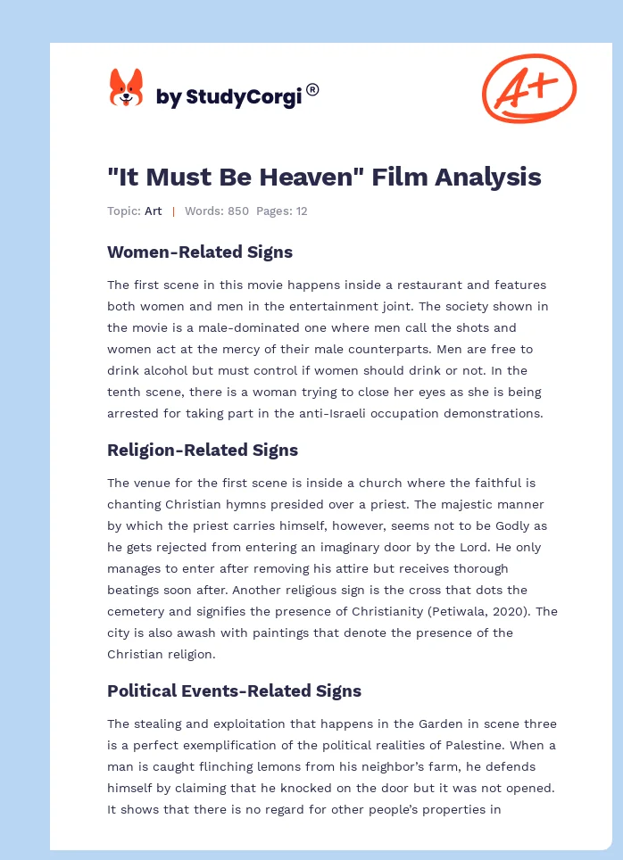 "It Must Be Heaven" Film Analysis. Page 1