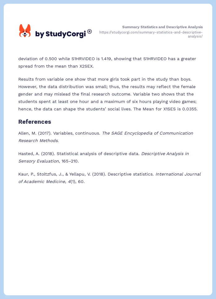 Summary Statistics and Descriptive Analysis. Page 2