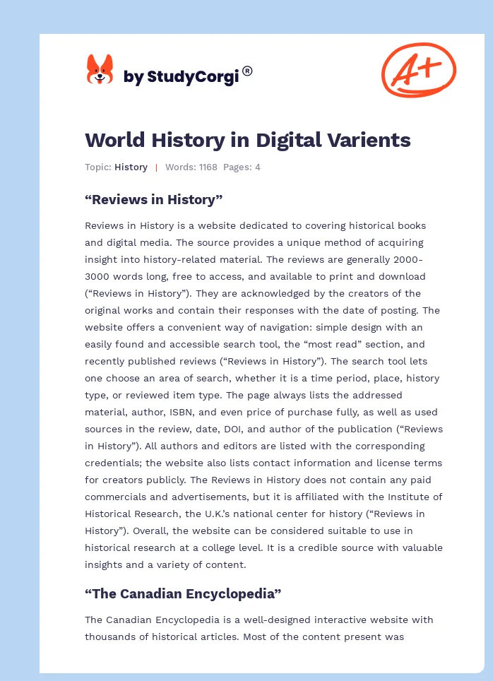 World History in Digital Varients. Page 1