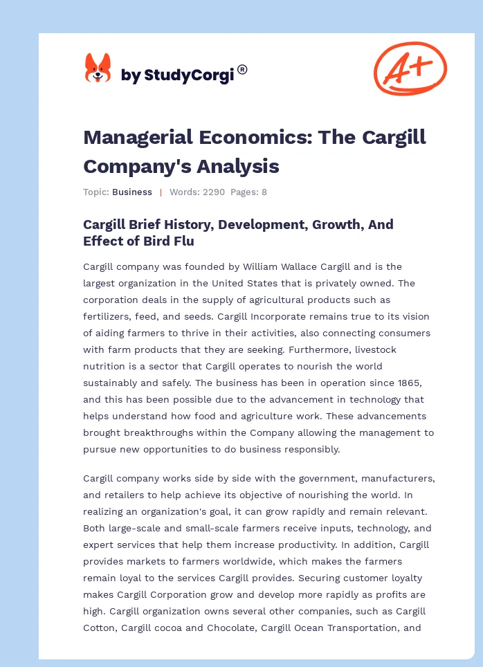 Managerial Economics: The Cargill Company's Analysis. Page 1