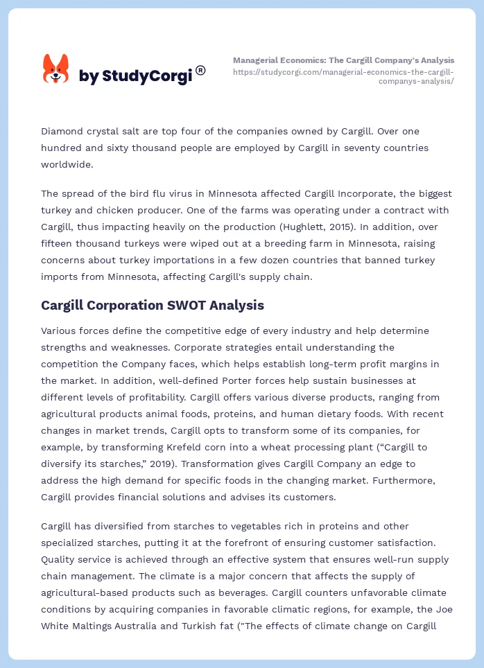 Managerial Economics: The Cargill Company's Analysis. Page 2